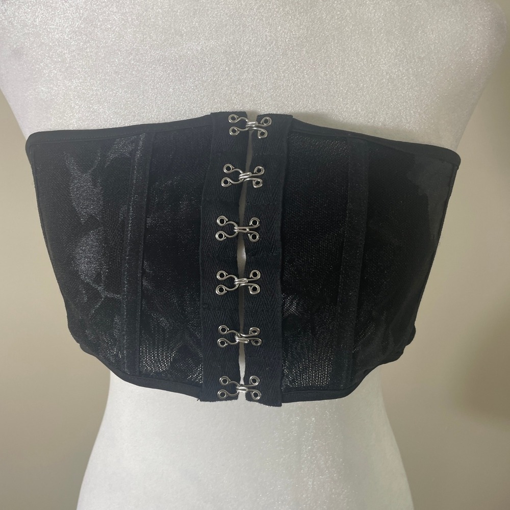 Womens Y2K.Burnout Whimsigoth Black Mesh Hook Eye Corset Tube Top XL Grunge